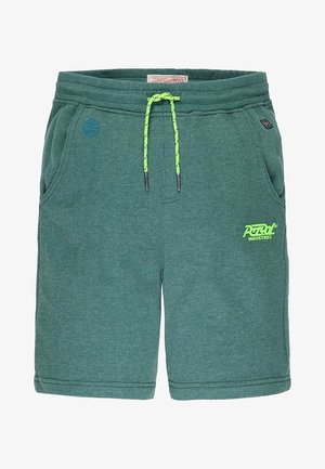 Turkusowe, casualowe szorty z neonowo zielonym sznurkiem i logo „Petrol Industries” na przedniej prawej kieszeni. Dwie kieszenie boczne i elastyczny pas.