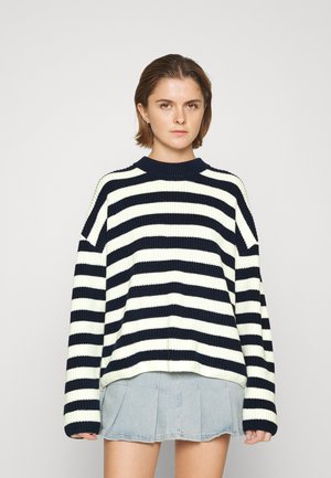 Stickad tröja - dark blue/white