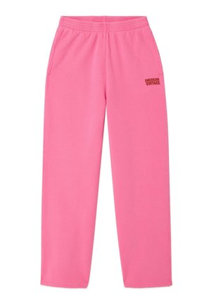 Pantaloni sportivi in pile rosa con vita elastica e tasche laterali, con piccolo logo "American Vintage" sulla parte superiore della coscia sinistra.