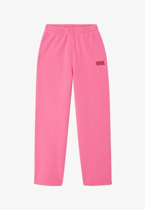 Pantaloni sportivi in pile rosa con vita elastica e tasche laterali, con piccolo logo "American Vintage" sulla parte superiore della coscia sinistra.