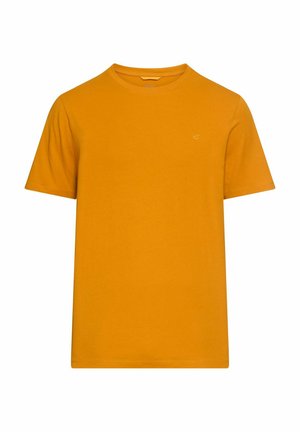 Short-sleeve t-shirt in bright orange cotton, featuring a crew neck and a small logo accent on the chest. Smooth texture, standard fit.