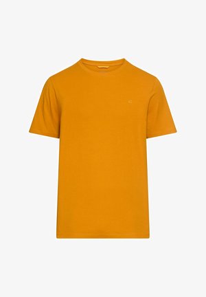 Short-sleeve t-shirt in bright orange cotton, featuring a crew neck and a small logo accent on the chest. Smooth texture, standard fit.