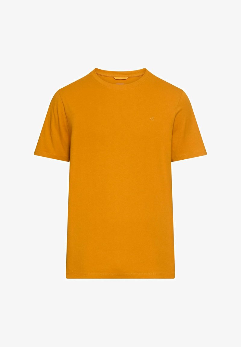 Kortærmet t-shirt i lys orange bomuld, med rund hals og en lille logo-detalje på brystet. Glat tekstur, standard pasform.