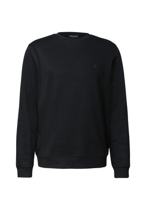 Černá mikina s dlouhými rukávy, kulatým výstřihem a žebrovanými manžetami. Na hrudi se nachází malé logo. Vyrobena z hladkého a měkkého materiálu.