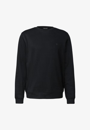 Černá mikina s dlouhými rukávy, kulatým výstřihem a žebrovanými manžetami. Na hrudi se nachází malé logo. Vyrobena z hladkého a měkkého materiálu.