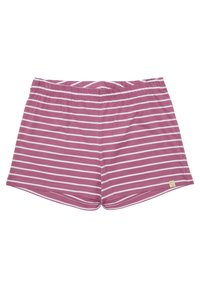Gestreifte Shorts in Hellrosa und Weiß, aus weichem Material gefertigt. Mit elastischem Bund und einem kleinen Logosticker, im geraden Schnitt.