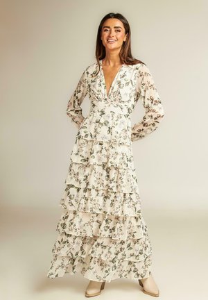 FLORAL VOLANTES - Vestido largo - blanco