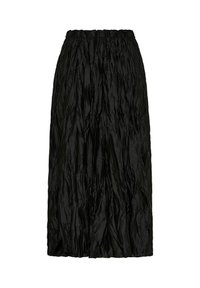 Sorte midi-nederdel lavet af krøllet stof med elastisk talje, der har et flydende, struktureret design.