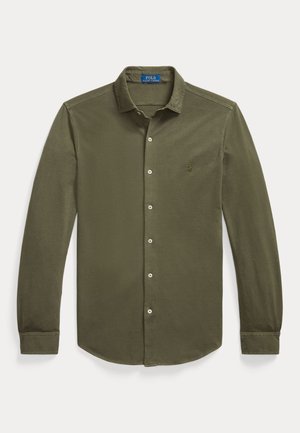Langärmliges olivgrünes Hemd mit Knöpfen und Kragen, bestickt mit dem Polo Ralph Lauren-Logo auf der Brust.