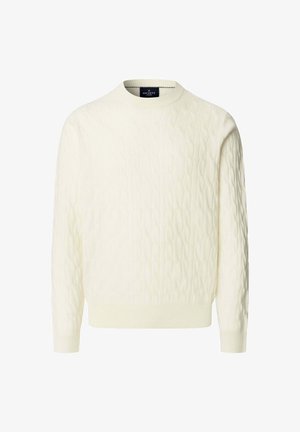 Maglione lavorato a maglia color crema con un motivo a trecce, scollatura rotonda e polsini a costine. Realizzato in un tessuto testurizzato che offre un aspetto accogliente.