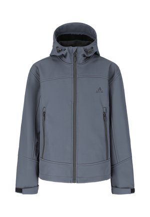 Graue Kapuzenjacke mit Reißverschluss, zwei vorderen Reißverschlusstaschen, verstellbaren Bündchen mit Klettverschluss und kleinem Logo auf der Brust.