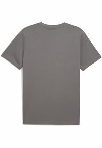 Grå kortærmet T-shirt lavet af blødt stof. Enkel design med rund hals og ingen synlige mønstre eller accenter på ryggen.