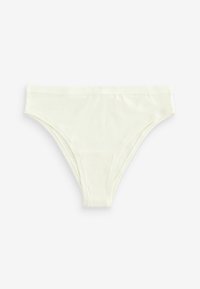 Tanga bianco in cotone con una consistenza morbida, caratterizzato da una cintura liscia e cuciture minime per il massimo comfort. Design semplice e classico.