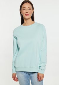 Felpa in cotone azzurro chiaro con collo rotondo, maniche raglan e vestibilità rilassata, dotata di polsini e orlo a coste.