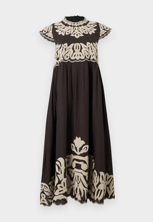 ALEXANDRA EMBROIDERY CAP SLEEVE MIDI DRESS - Denné šaty - black