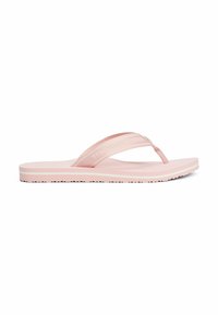 Pink flip-flop sandals with a textured strap, smooth sole, and subtle layered design. Features a ripple pattern on the outsole for grip.