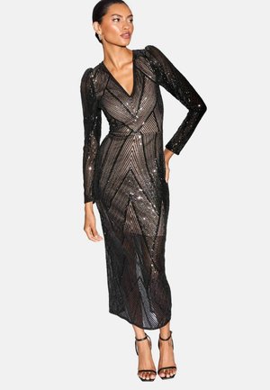 PETITE FIT - SEQUIN PUFF LONG SLEEVE MID - Cocktailjurk - black