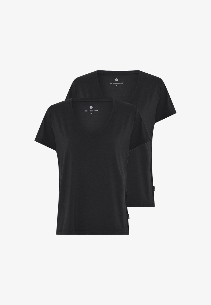 To sorte v-hals t-shirts lavet af blødt stof, med korte ærmer og en afslappet pasform. Diskret logo på halsudskæringen.