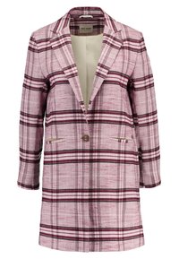 Karierte Blazer in verschiedenen Rosa- und Burgundertönen, mit einem einreihigen Knopfverschluss, Reverskragen und zwei Fronttaschen. Glatte Textur.