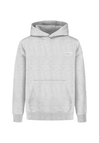 Szara bawełniana bluza z kapturem z przednią kieszenią, ściągaczami przy mankietach i u dołu oraz małym logo po lewej stronie klatki piersiowej. Miła w dotyku, luźny krój.