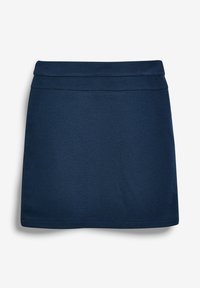 Granatowa mini spódnica o gładkiej fakturze, dopasowanej talii i minimalnych detalach w szwach. Wykonana z elastycznego materiału dla komfortu.