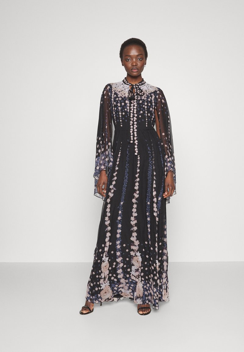 Erdem LONG SLEEVE CAPE EFFECT GOWN BOW NECK DETAIL - Robe de cocktail - black/multi