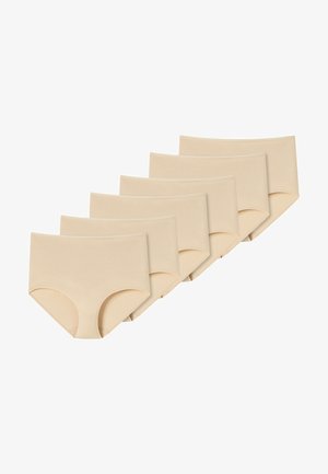Beiga bomulls-hypsterunderkläder, sex par, sömlös design, mjuk struktur, bred midjeband, lämpliga för daglig användning.
