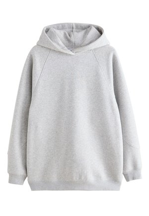 Helehall hall kapuutsiga pusover, pikkade varrukate, soonikkoeluste ja äärega ning lõdva lõikega.