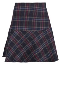 Rutigt i marinblått, med en lagerdesign och röda och gula ränder. Tillverkat av bomull, utsvängt snitt och en åtsittande midja.