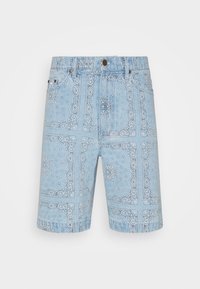 Lichtblauwe denim shorts met een paisleypatroon en subtiele decoratieve elementen, vijf-pocketontwerp en een opgerolde zoom aan de benen.