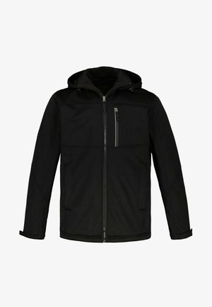 Čierna bunda so zipsom vpredu, kapucňou a dvoma bočnými vreckami. Obsahuje vrecko na zips na hrudi a jemné prešité detaily.