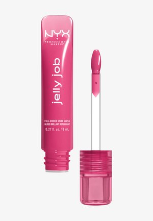 Gloss à lèvres NYX Jelly Job dans un tube rose vif, avec un applicateur transparent et une texture lisse et brillante. Contient 0,27 fl oz (8 mL).