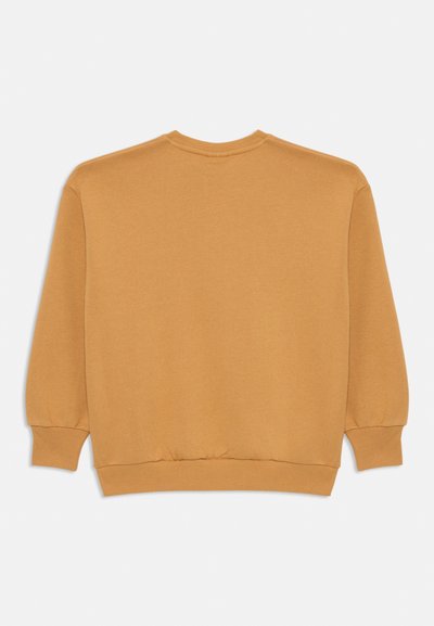 Sennepsgul sweatshirt med rund hals, lange ermer og ribbestrikkede mansjetter. Myk, glatt stoff med en litt strukturert overflate.