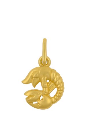 Goldener Anhänger in Form eines Hummers mit detaillierten Scheren und Schwanz, mit einer Öse oben zum Befestigen an einer Kette oder einem Armband.