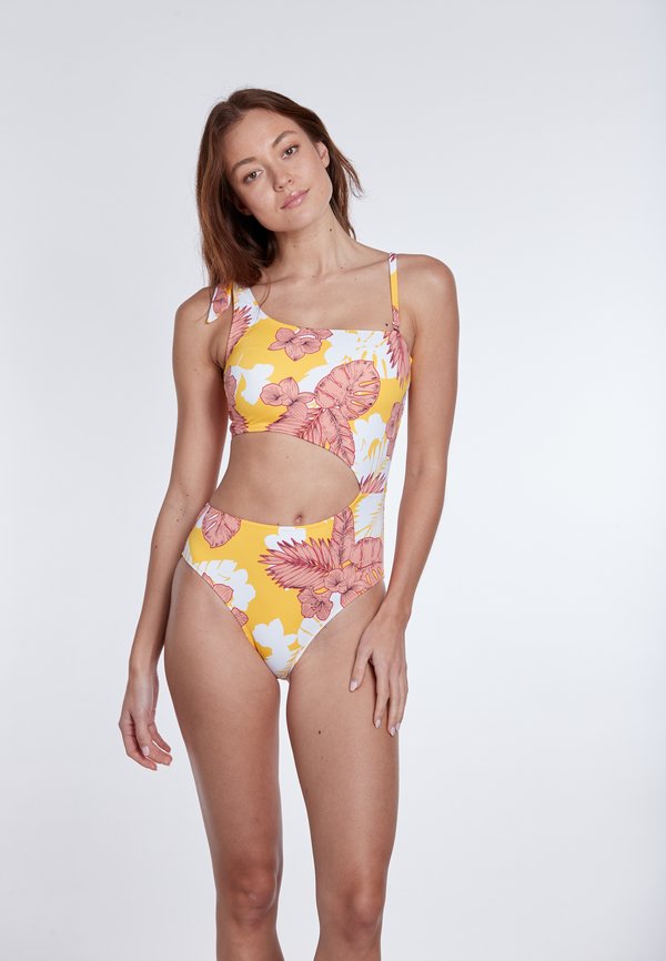 BLUMENMUSTER EINTEILER MIT CUT-OUT SOFTSCHALEN ABNEHMBARE TRÄGER HOHER RÜCKEN - Badeanzug - gelb