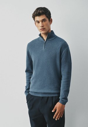 Next, TALL FIT - TEXTURED QUARTER ZIP NECK JUMPER - Jumper - blue