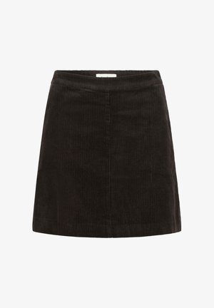 Svart kordflugen kjol med ribbad textur, rak form och längd upp till mitten av låret. Elastisk midja för komfort, ingen synlig hårdvara.