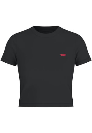 T-shirt nera a maniche corte in cotone, con un piccolo logo rosso Levi's sul lato sinistro del petto, dal design classico a girocollo.