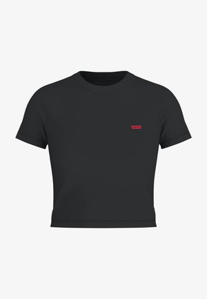 Črna majica s kratkimi rokavi iz bombaža, z majhnim rdečim logotipom Levi's na levem prsnem delu, s klasiko krožnim izrezom.