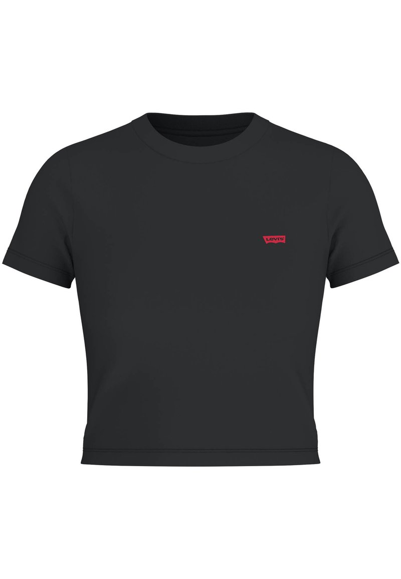 Czarna koszulka z krótkim rękawem wykonana z bawełny, z małym czerwonym logo Levi's na lewej piersi, w klasycznym kroju z okrągłym dekoltem.