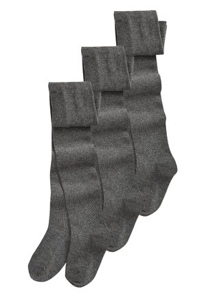 Graue Kniestrümpfe, Dreierpack, gerippte Textur, gerades Design, umgeschlagenes Bündchen, mittlere Dicke und nahtlose Zehenkonstruktion.