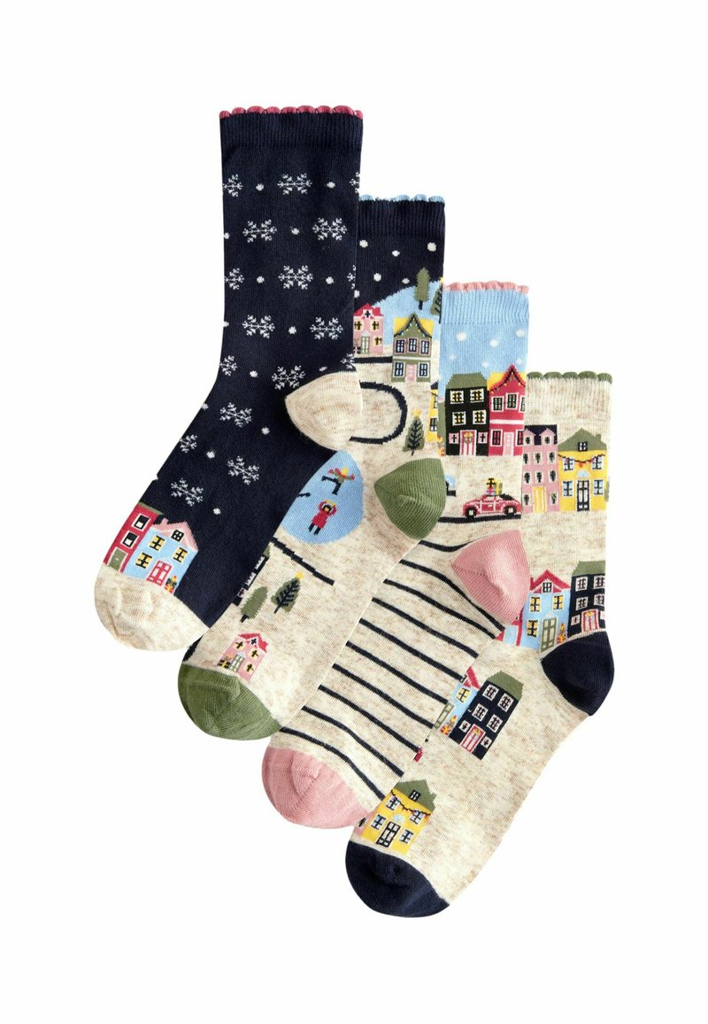 Next CHRISTMAS PATTERN 4 PACK.  REGULAR FIT - Strømper - scenic houses in snow