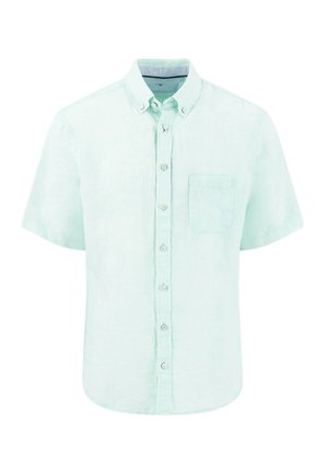 Hellmintgrünes, kurzärmeliges Hemd mit Knöpfen, einem geknöpften Kragen und einer Brusttasche, dargestellt vor weißem Hintergrund.