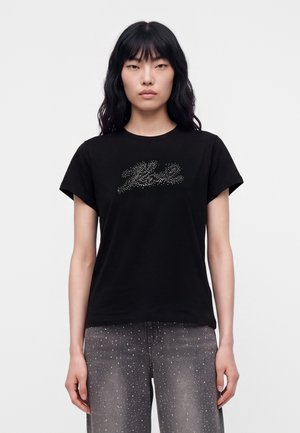 KARL LAGERFELD, RHINESTONE LOGO - Тениска с щампа - black
