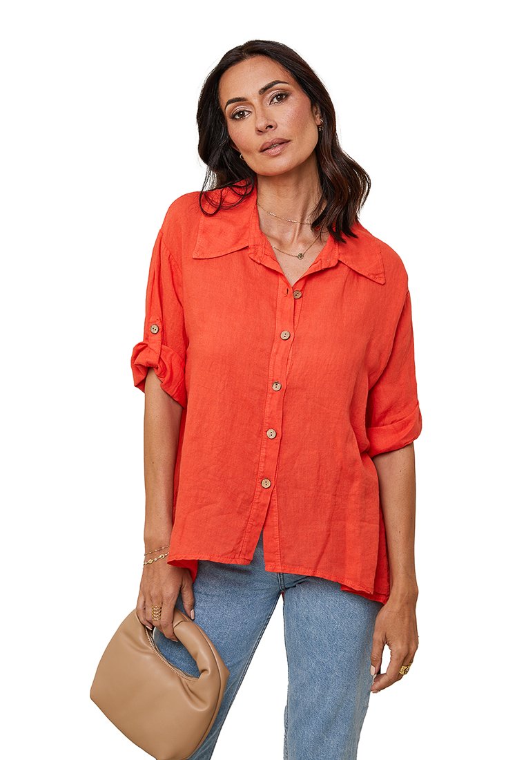 Le Monde du Lin Overhemdblouse lichtrood Le Monde du Lin Overhemdblouse lichtrood