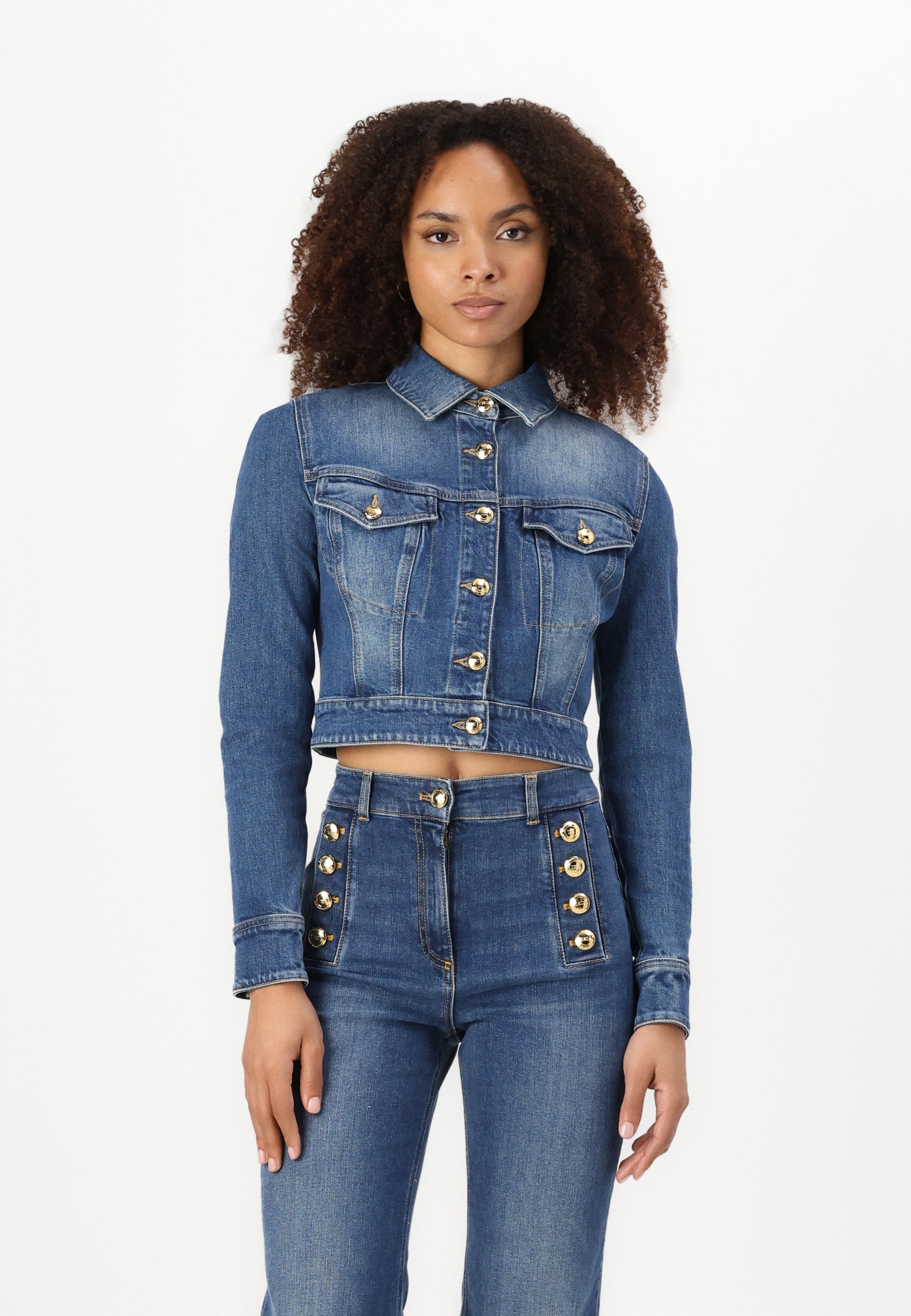 Elisabetta Franchi WOMEN JACKET - Denim jacket - blue