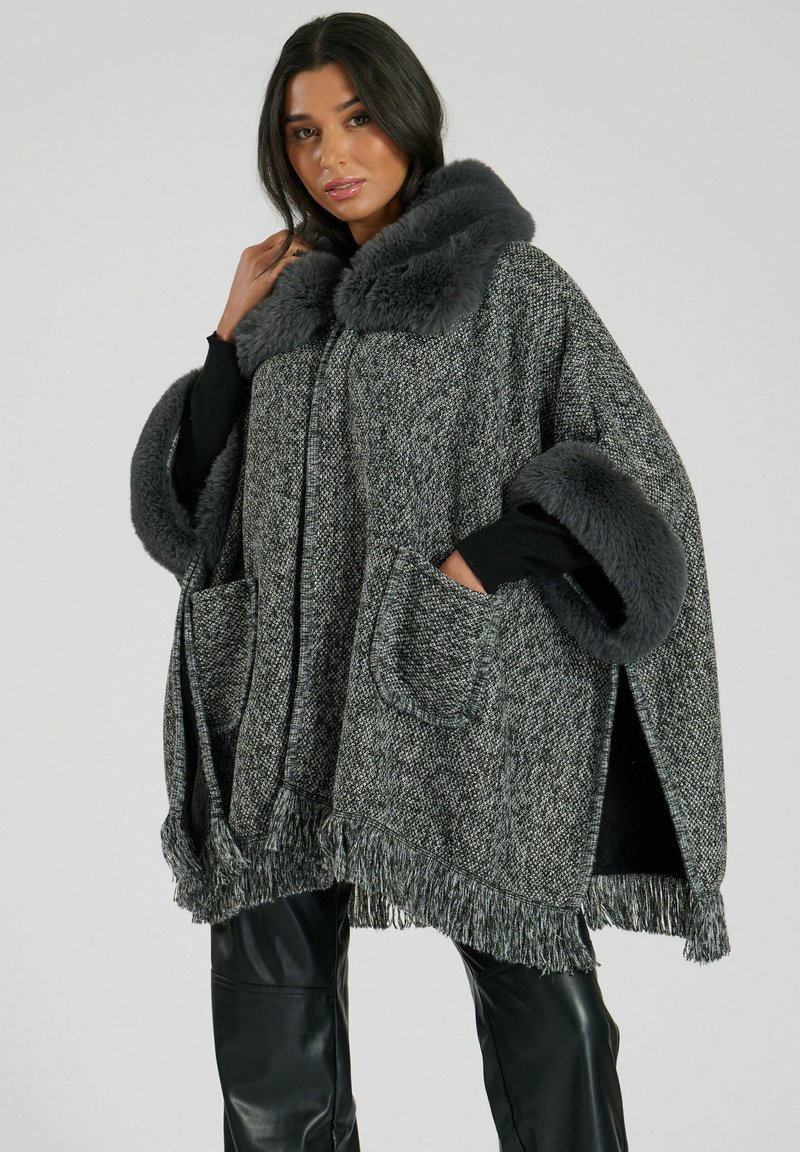 South Beach FAUX FUR PONCHO - Poncho - grey
