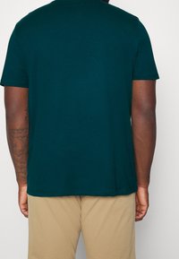 Teal cotton t-shirt with short sleeves and a relaxed fit. Smooth texture with a straight hem, showcasing a simple and versatile design.