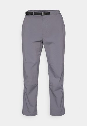Pantaloni da trekking grigi con cintura, dotati di una vita flessibile, design a gamba dritta e aperture con zip sulle ginocchia per ventilazione e versatilità.