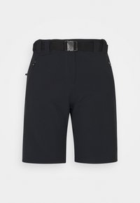 Sorte shorts lavet af letvægtsstof med flad front, to lynlåslommer på siderne og et justerbart bælte for en sikker pasform.